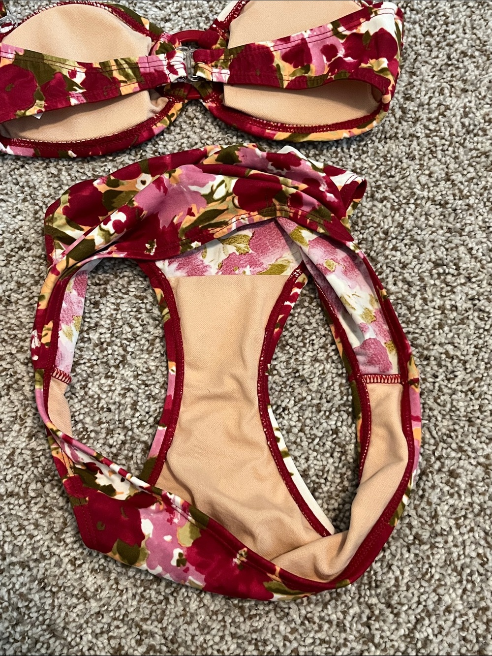 Floral Red Pink Bandeau Bikini Set - Picture 9 of 11